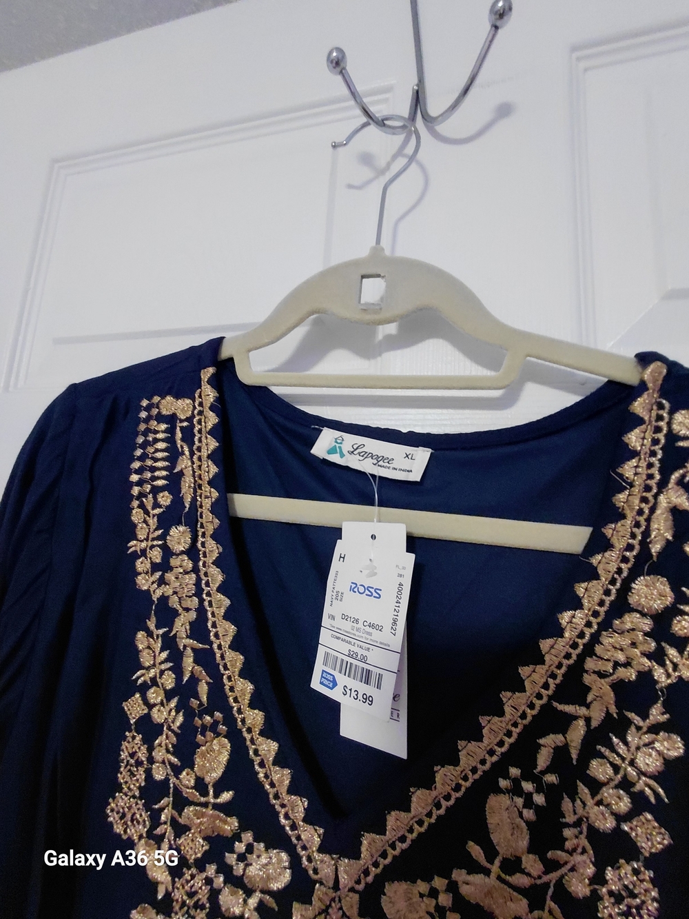 Women's Navy Embroidered V-Neck Dress XL